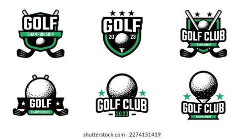 Set of golf sport logo. Sports badge for club or competition. Ball and stick vector template