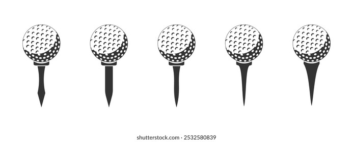 set of golf tee designs, various shapes with golf balls, editable vector eps 10