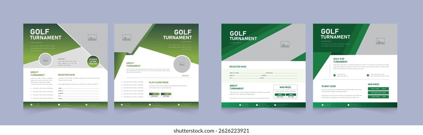 Set of Golf Tournament Social Media Banner Template – Modern Square Layout Design for Sports Event Promotion