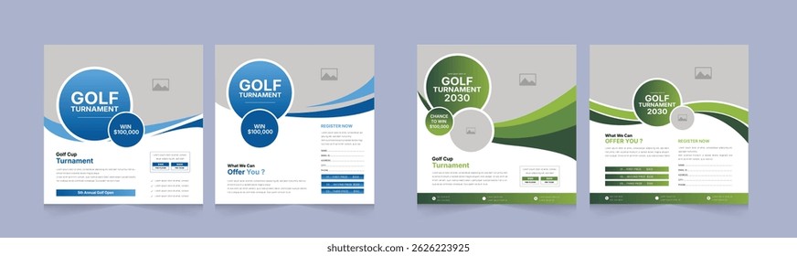 Set of Golf Tournament Social Media Banner Template – Modern Square Layout Design for Sports Event Promotion