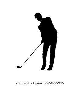 A set of golfer sports people playing golf in various poses. Vector silhouette of women golf player collection. Golf different silhouettes on white background