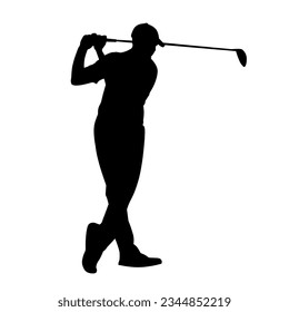 A set of golfer sports people playing golf in various poses. Vector silhouette of women golf player collection. Golf different silhouettes on white background