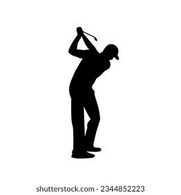 A set of golfer sports people playing golf in various poses. Vector silhouette of women golf player collection. Golf different silhouettes on white background