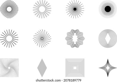 Establecer formas de boho gométrico. Sol, rhombus, líneas cuadradas vectoriales