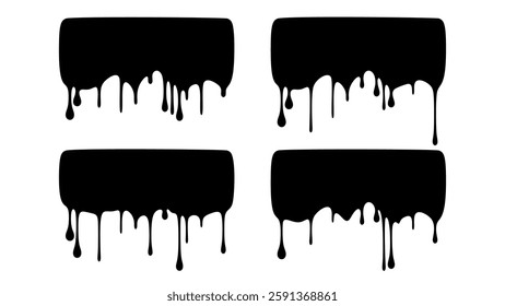 Set of Goo Banners with Drip of Paint Effect. Rounded Rectangle With Liquid Drops. Effect of Blood, Milk, Melt Honey or Syrup. Shapes With Splash and Stain. Vector Illustration.