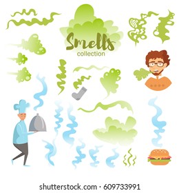 Set with good and bad smells. Isolated art on white background. Vector. Flat. Sock