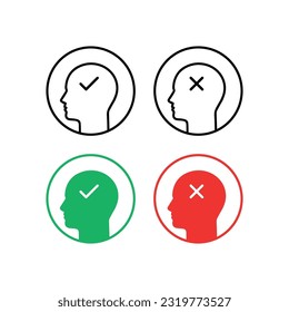 set of good and bad state of mind icon. simple flat linear trend modern abstract logotype graphic stroke design element isolated on white. concept of different mood choice and approved or cancellation