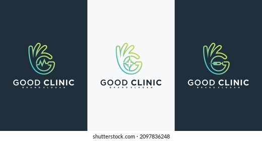Set of good clinic logo design inspiration with creative line art style Premium Vektor