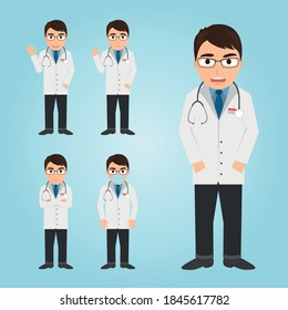 Set of "Good doctor". There are 6 different poses and 6 different emotions in the set. The character is editable. You can change your mouth, eyes, eyebrows, and move your hands.