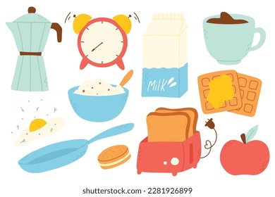 Set of good morning elements in flat style. Vector illustration. Collection of objects for the morning.