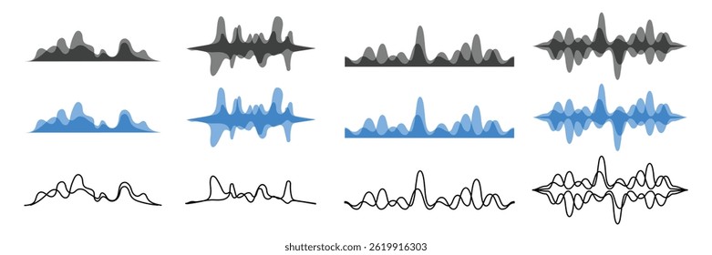 Set good music sound wave icon collection. Radio wave icon, monochrome simple sound wave on white background.