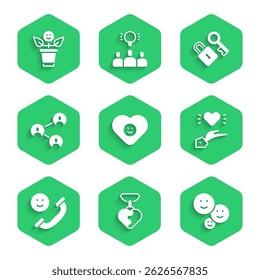 Set Good relationship, Necklace with heart shaped, Happy friendship day, Pleasant, Incoming call mobile, BFF or best forever, Lock key and  icon. Vector