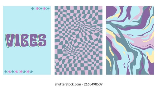 set Good vibes lettering with vintage hippie styled.  Abstract background in retro stuled. vector posters with inspirational quotes about energy and good vibes. Vintage colors. 