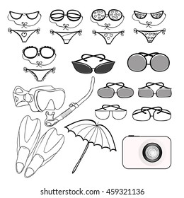 set of goods for a beach holiday vector illustration
