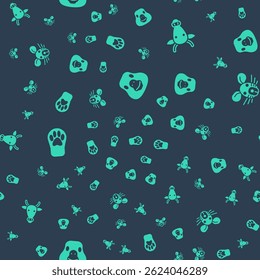 Set Goose bird, Cow head, Paw print and Rat on seamless pattern. Vector