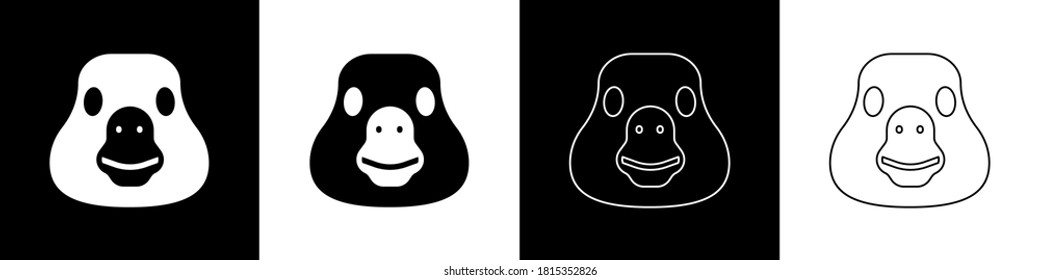 Set Goose bird icon isolated on black and white background. Animal symbol.  Vector