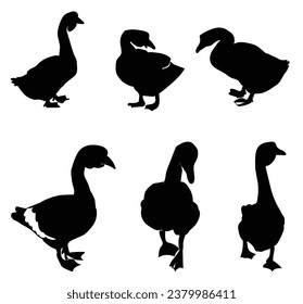 Set of Goose silhouette flat vector 