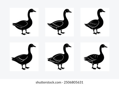 Set of goose silhouette vector illustration