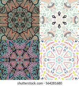 Set of gorgeous seamless patchwork patterns. Colorful floral ornament tiles. For different design uses, as wallpaper, pattern fills, web page background, surface textures for print and dalle.