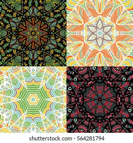Set of gorgeous seamless patchwork patterns. Colorful floral ornament tiles. For different design uses, as wallpaper, pattern fills, web page background, surface textures for print and dalle.