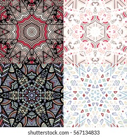 Set of gorgeous seamless patchwork patterns. Colorful floral ornament tiles. For different design uses, as wallpaper, pattern fills, web page background, surface textures for print and dalle.