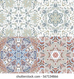 Set of gorgeous seamless patchwork patterns. Colorful floral ornament tiles. For different design uses, as wallpaper, pattern fills, web page background, surface textures for print and dalle.