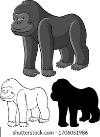 Set of gorilla cartoon illustration