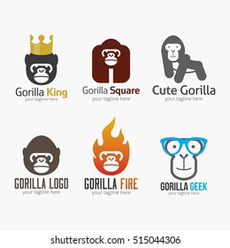 Set of Gorilla Logo Design Template. Vector illustration with flat style