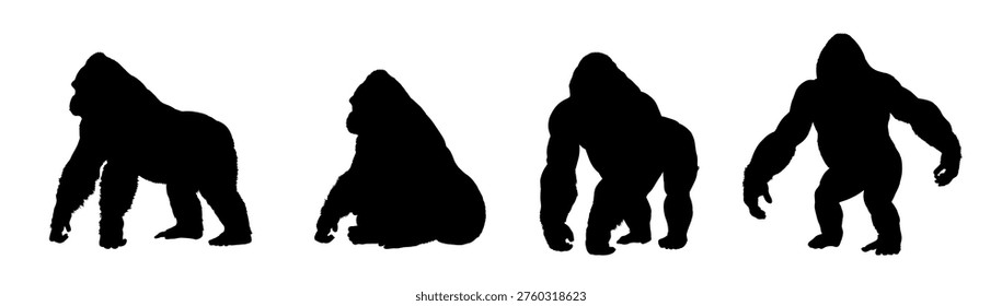 set of gorilla silhouette - vector illustration
