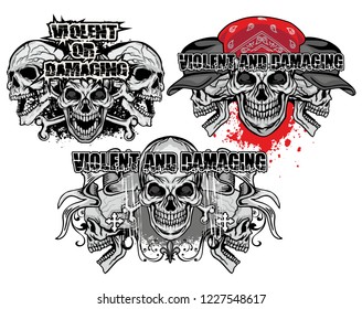 set Gothic and aggressive emblem with skull,, grunge vintage design t shirts