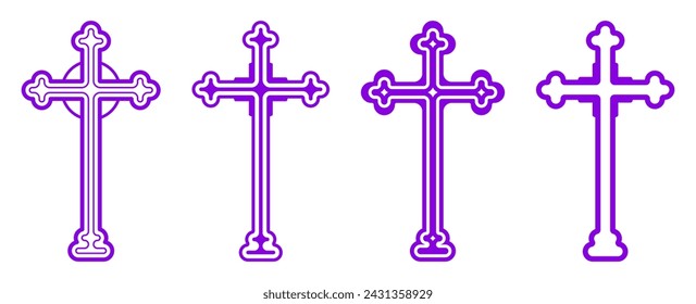 Set of Gothic Christian cross icon symbol. Flat vector illustration