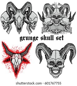 set of gothic coat of arms with skull, grunge vintage design t shirts