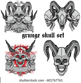 set of gothic coat of arms with skull, grunge vintage design t shirts