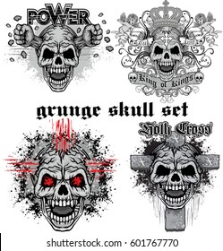 set of gothic coat of arms with skull, grunge vintage design t shirts