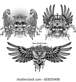 set gothic coat of arms with skull, grunge vintage design t shirts