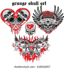 set Gothic coat of arms with skull, grunge vintage design t shirts