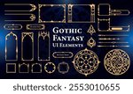 Set of Gothic Fantasy Elements for user interface, poster, video. Fantasy magic HUD. Template for rpg game interface. Vector Illustration EPS10