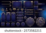 Set of Gothic Fantasy Elements for user interface, poster, video. Fantasy magic HUD. Template for rpg game interface. Vector Illustration EPS10