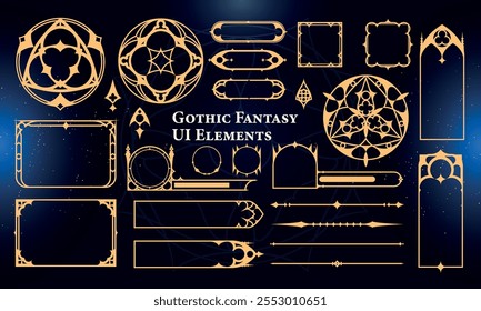 Set of Gothic Fantasy Elements for user interface, poster, video. Fantasy magic HUD. Template for rpg game interface. Vector Illustration EPS10