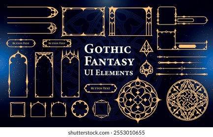 Set of Gothic Fantasy Elements for user interface, poster, video. Fantasy magic HUD. Template for rpg game interface. Vector Illustration EPS10