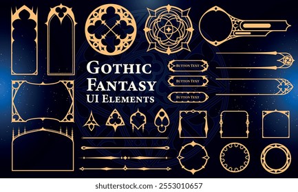 Set of Gothic Fantasy Elements for user interface, poster, video. Fantasy magic HUD. Template for rpg game interface. Vector Illustration EPS10