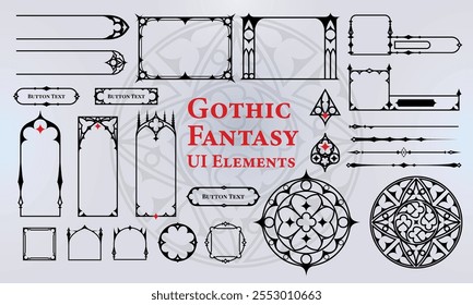 Conjunto de Elementos Video de fantasía gótica para la interfaz de usuario, cartel,. Fantasía mágica HUD. Plantilla para la interfaz de juego RPG. Ilustración vectorial EPS10