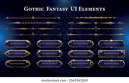 Set of Gothic Fantasy Elements for user interface, poster, video. Fantasy magic HUD. Template for rpg game interface. Vector Illustration EPS10