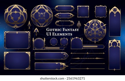 Set of Gothic Fantasy Elements for user interface, poster, video. Fantasy magic HUD. Template for rpg game interface. Vector Illustration EPS10