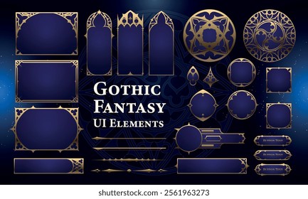 Set of Gothic Fantasy Elements for user interface, poster, video. Fantasy magic HUD. Template for rpg game interface. Vector Illustration EPS10