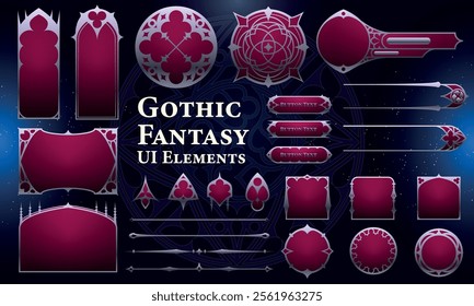 Set of Gothic Fantasy Elements for user interface, poster, video. Fantasy magic HUD. Template for rpg game interface. Vector Illustration EPS10