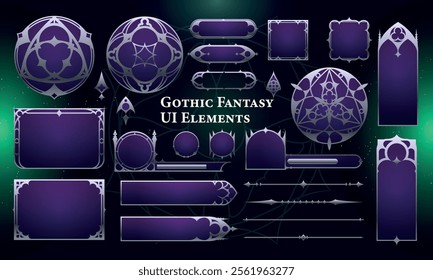 Set of Gothic Fantasy Elements for user interface, poster, video. Fantasy magic HUD. Template for rpg game interface. Vector Illustration EPS10