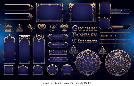 Set of Gothic Fantasy Elements for user interface, poster, video. Fantasy magic HUD. Template for rpg game interface. Vector Illustration EPS10