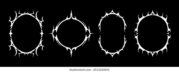 Set of gothic frames for design or tattoo. Halloween frames fantasy border. Creepy oval ornament. Retro collection. Vector illustration