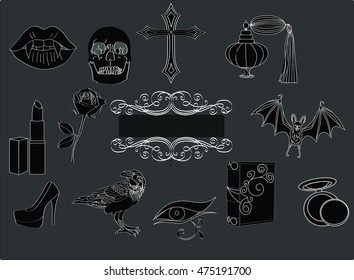 Set of Gothic icons. Vector Design elements.